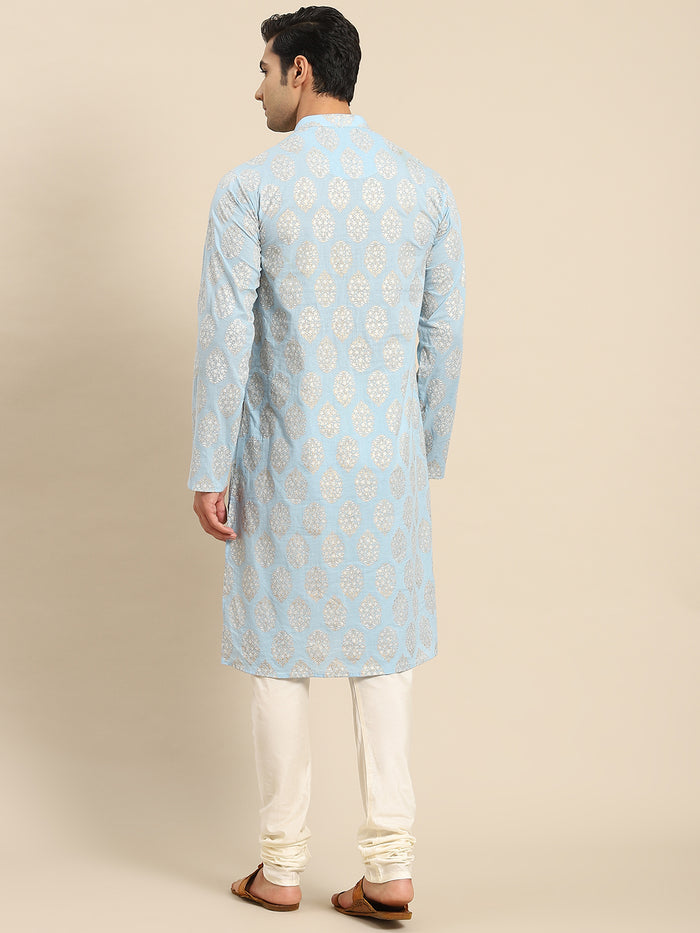 Light Blue Kurta Cream Churidar Set