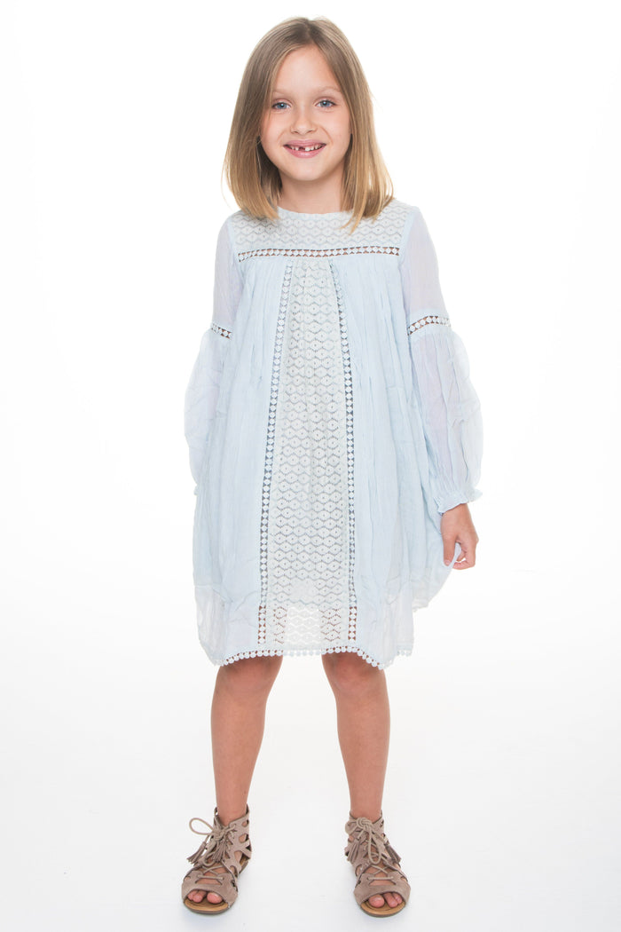 Light Blue Lace Detail Dress Dress Yo Baby Wholesale