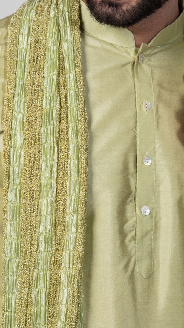 Light Green Silk Blend Kurta Dhoti Dupatta Set