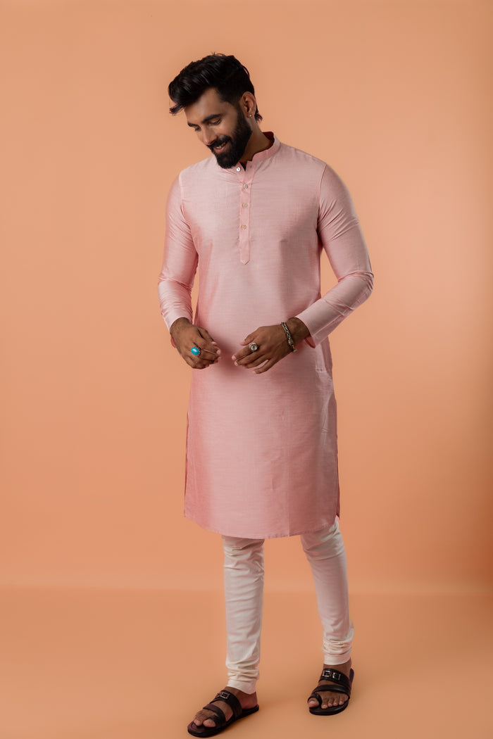 Light Pink Printed Nehru Jacket Kurta Churidar Set