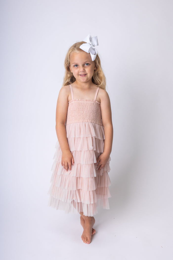 Light Pink Tulle Solid Color Tiered Ruffle Dress Dress Yo Baby India