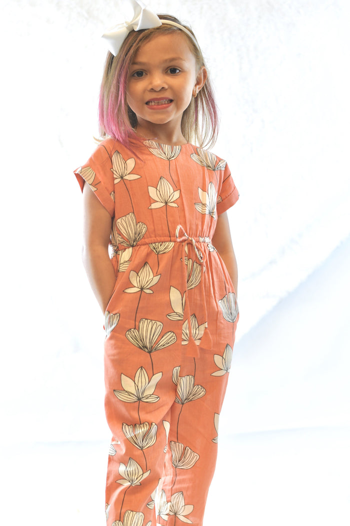 Limited Edition - Coral Floral Jumpsuit with Drawstring Detail Dress Yo Baby Wholesale