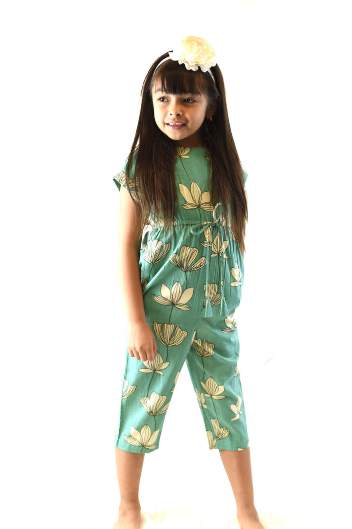 Limited Edition - Green Floral Jumpsuit with Drawstring Detail Dress Yo Baby Wholesale