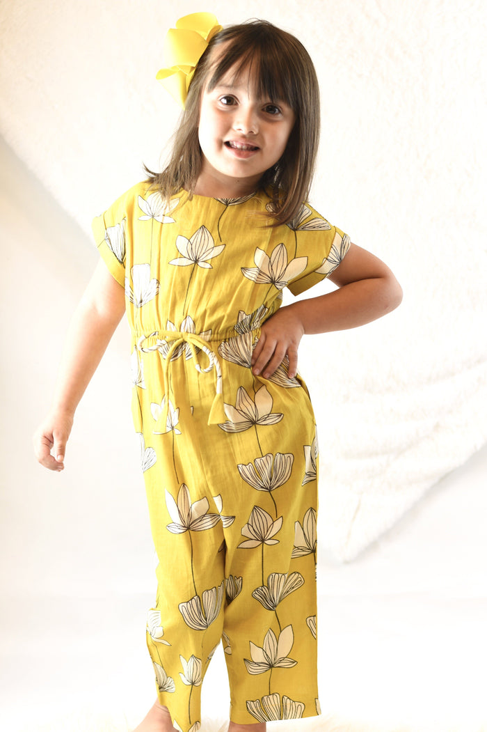 Limited Edition - Yellow Floral Jumpsuit with Drawstring Detail Dress Yo Baby Wholesale