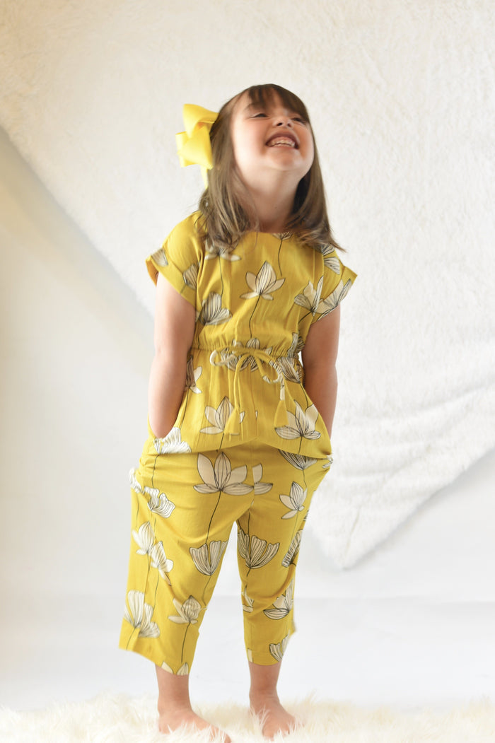 Limited Edition - Yellow Floral Jumpsuit with Drawstring Detail Dress Yo Baby Wholesale
