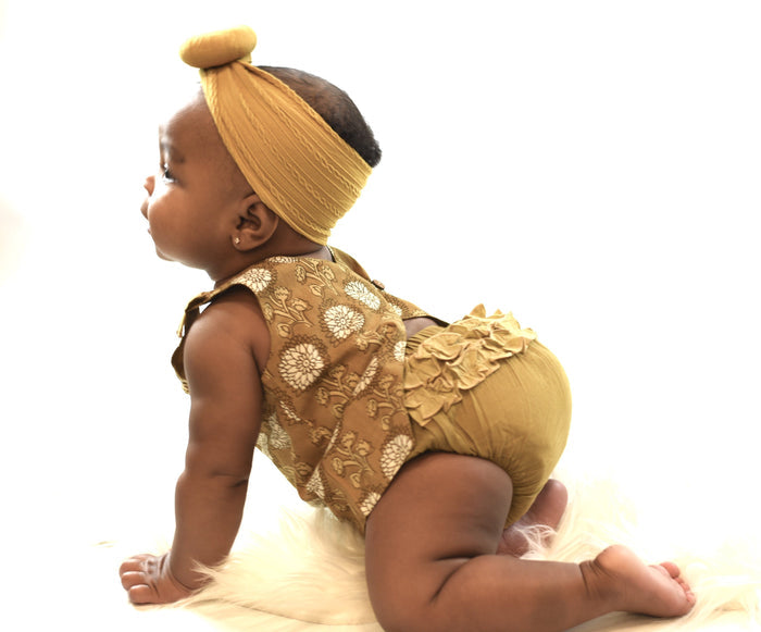 Limited Edition - Ruffled Mustard & Brown Top With Diaper Cover Set Dress Yo Baby Wholesale
