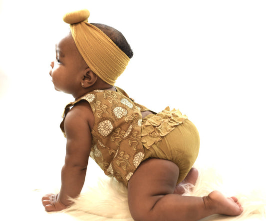 Limited Edition - Ruffled Mustard & Brown Top With Diaper Cover Set Dress Yo Baby Wholesale