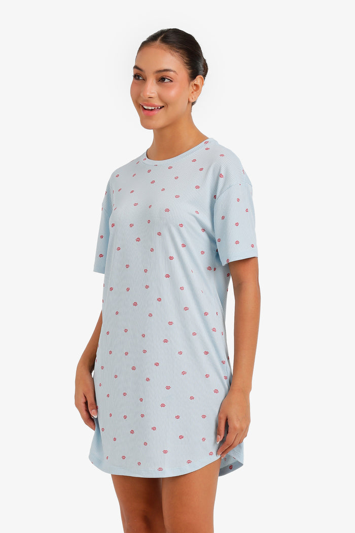 Lips-Print Ribbed Nightgown