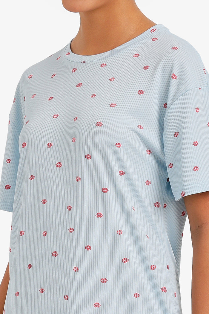Lips-Print Ribbed Nightgown