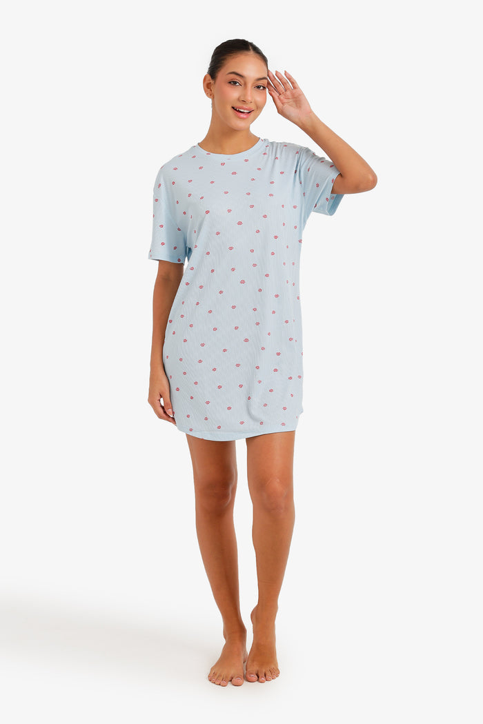 Lips-Print Ribbed Nightgown
