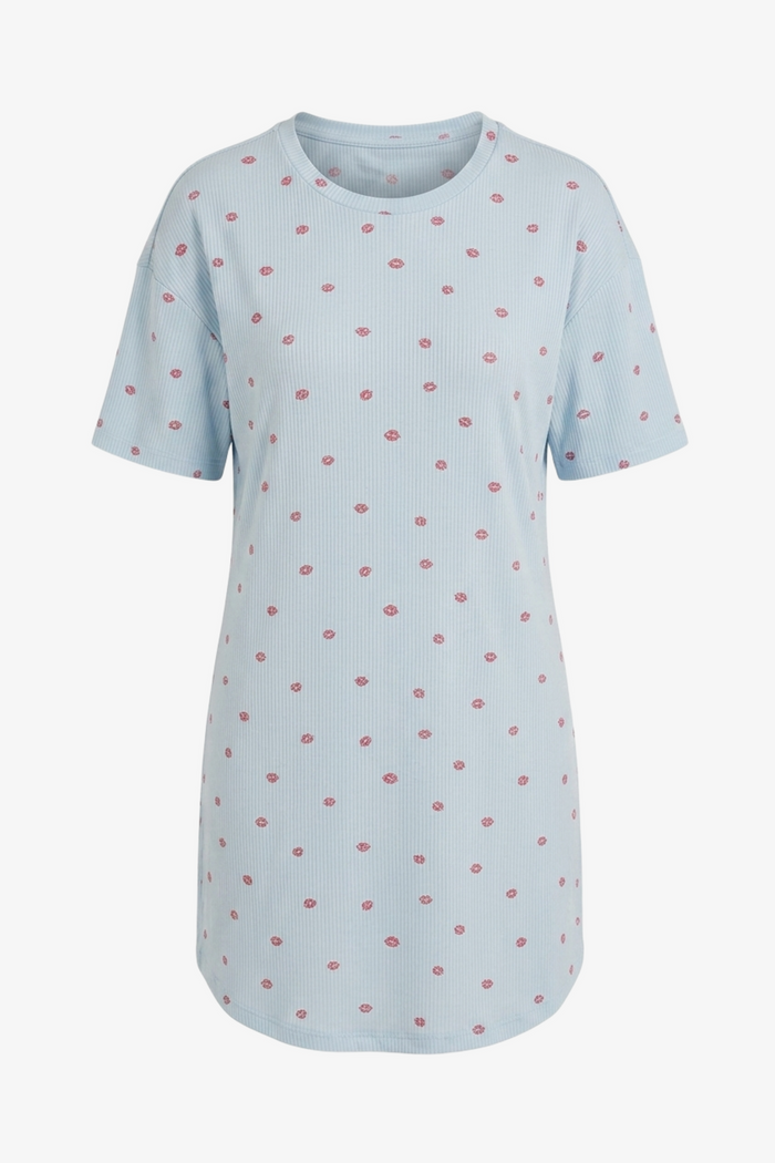 Lips-Print Ribbed Nightgown