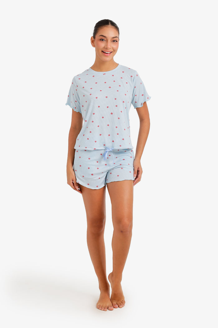 Lips-Print Ribbed Pyjama