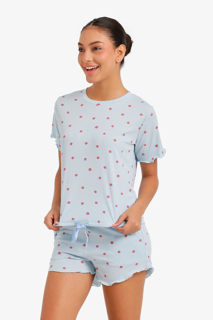 Lips-Print Ribbed Pyjama