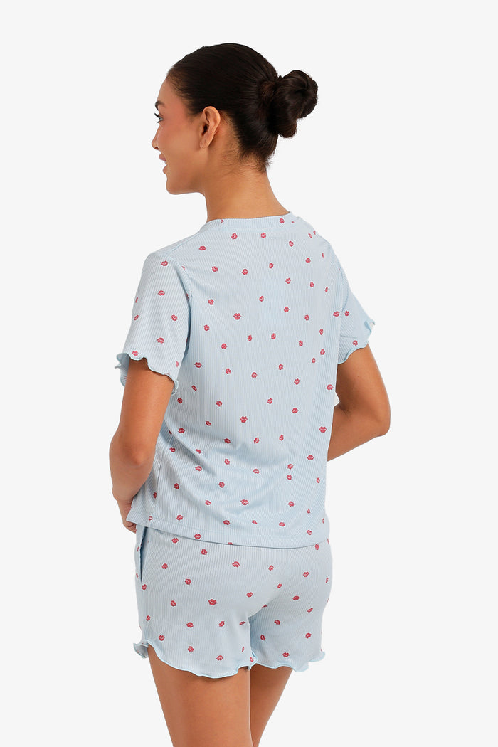 Lips-Print Ribbed Pyjama