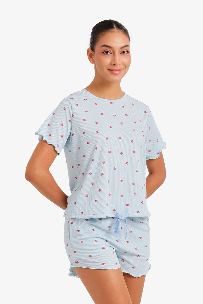 Lips-Print Ribbed Pyjama