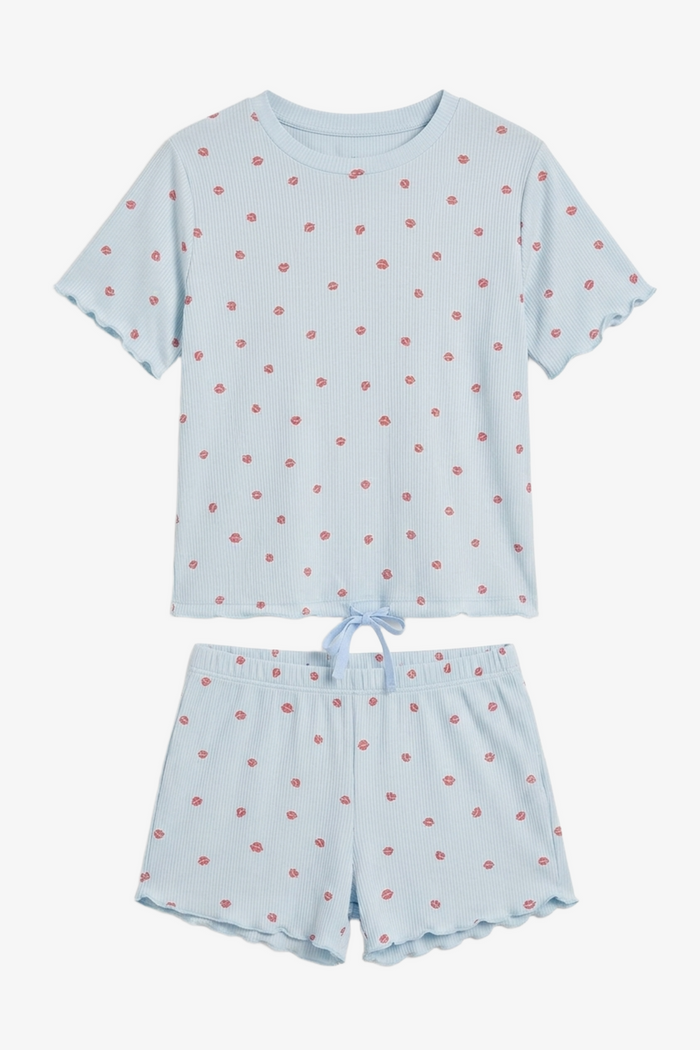 Lips-Print Ribbed Pyjama