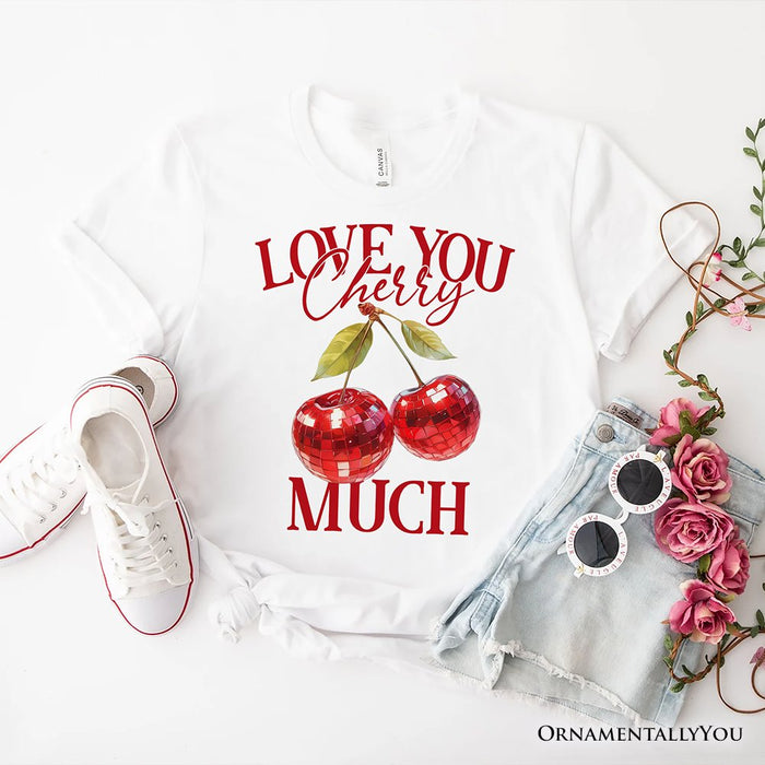 Love You Cherry Much T-Shirt, Retro Disco White Tee for Fun Women T-Shirts OrnamentallyYou White XS