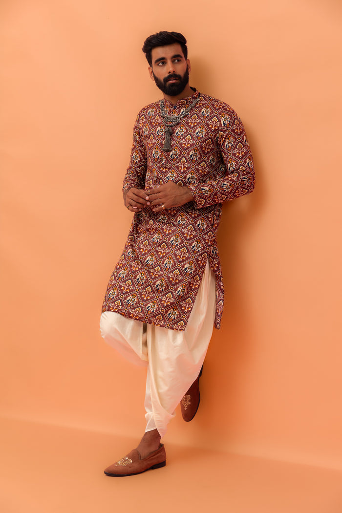 Magenta Printed Cotton Kurta