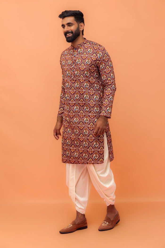 Magenta Printed Cotton Kurta