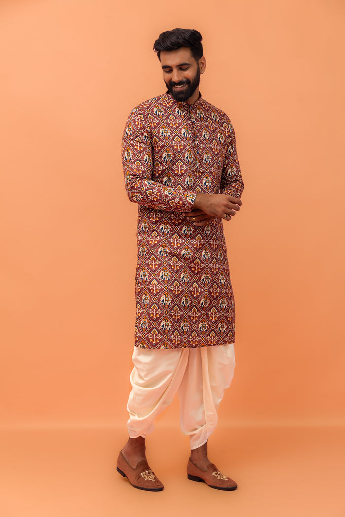 Magenta Printed Cotton Kurta
