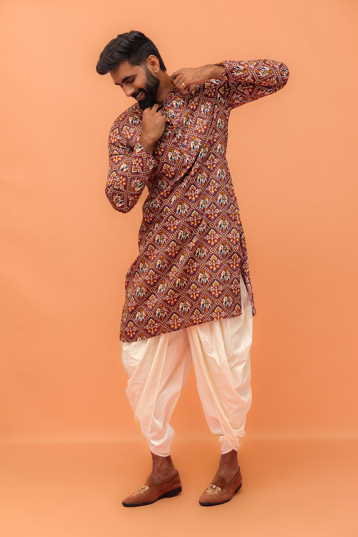 Magenta Printed Cotton Kurta