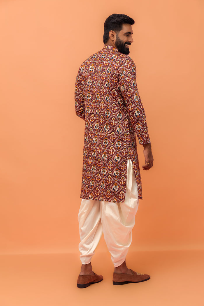 Magenta Printed Cotton Kurta