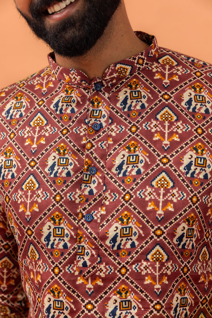 Magenta Printed Cotton Kurta