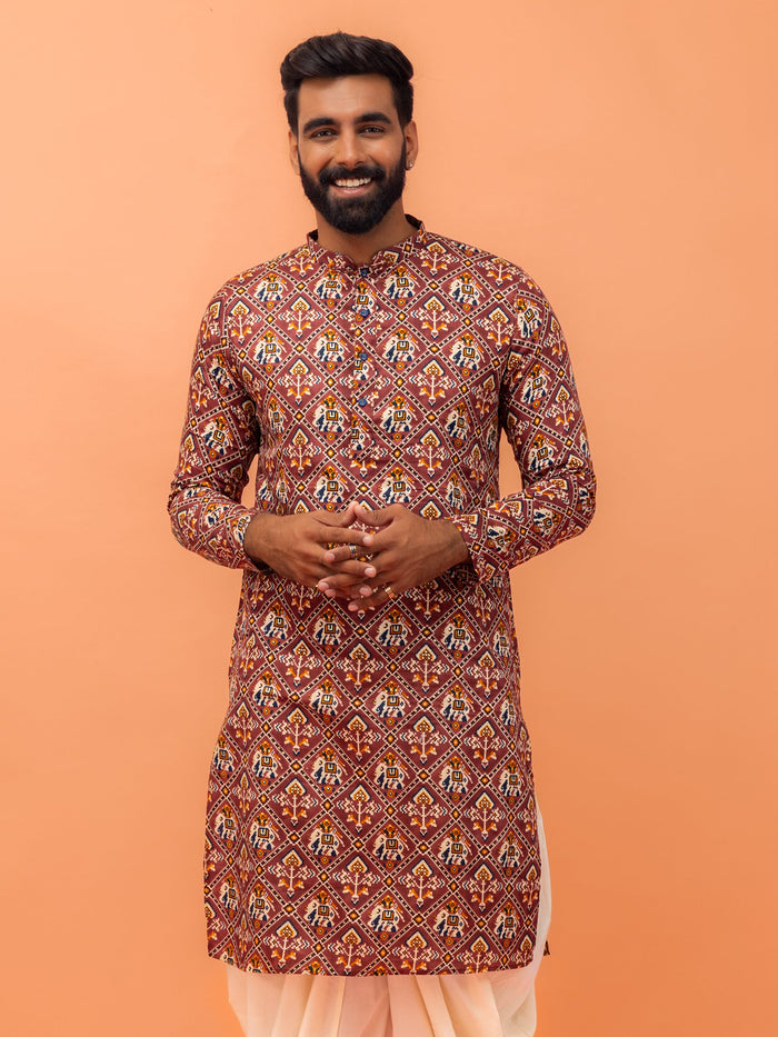 Magenta Printed Cotton Kurta