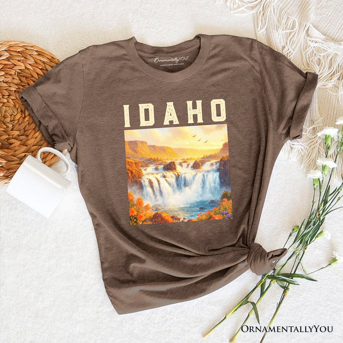 Majestic Idaho State Shoshone Falls T-Shirt, Scenic Waterfall Tee and Nature Travel Souvenir T-Shirts OrnamentallyYou Vintage Brwon XS