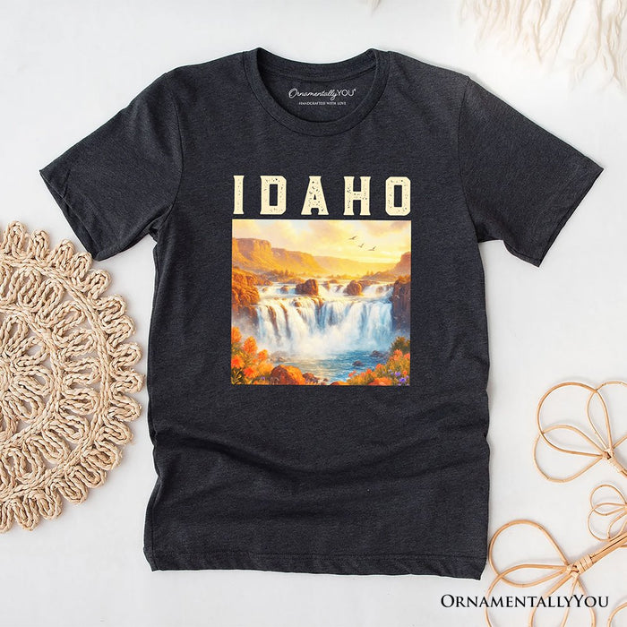 Majestic Idaho State Shoshone Falls T-Shirt, Scenic Waterfall Tee and Nature Travel Souvenir T-Shirts OrnamentallyYou Gray XS