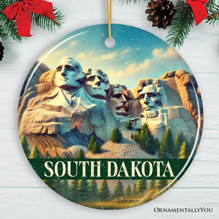 Majestic South Dakota Mount Rushmore Christmas Ornament, Historic American Monument Travel Gift and Keepsake Ceramic Ornament OrnamentallyYou