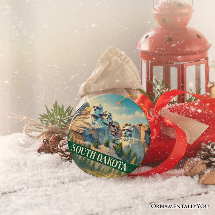 Majestic South Dakota Mount Rushmore Christmas Ornament, Historic American Monument Travel Gift and Keepsake Ceramic Ornament OrnamentallyYou