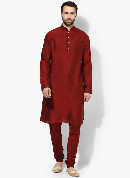 Maroon Cotton Blend Kurta Churidar Set