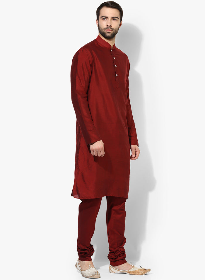 Maroon Cotton Blend Kurta Churidar Set