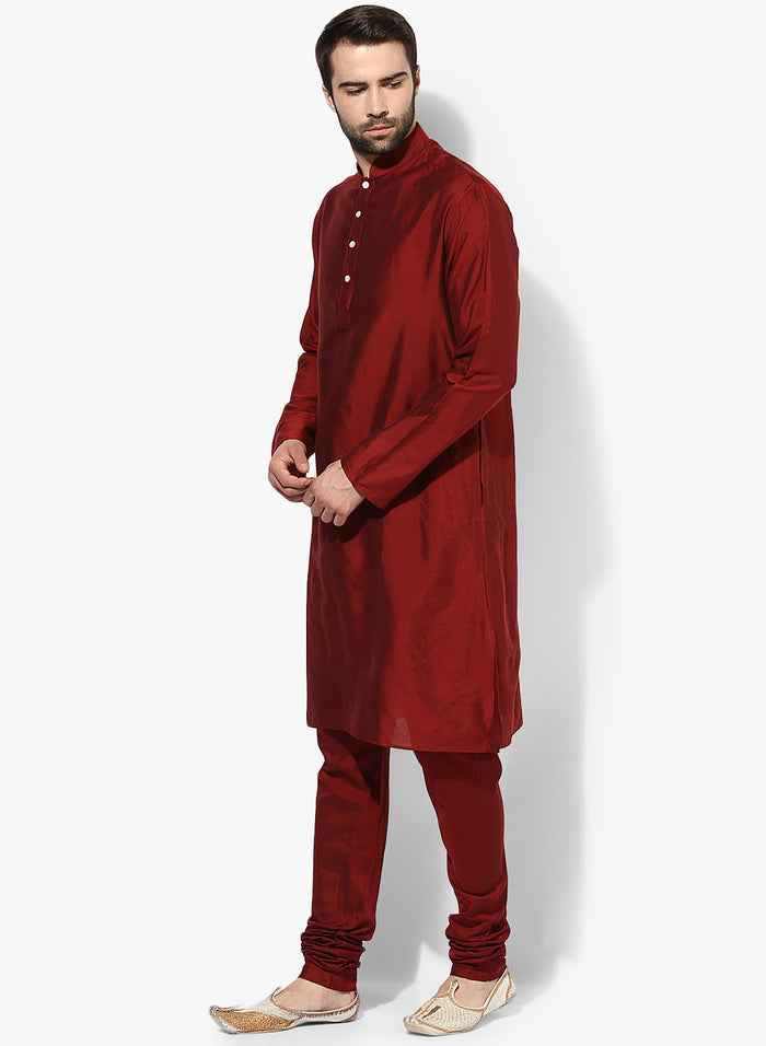 Maroon Cotton Blend Kurta Churidar Set