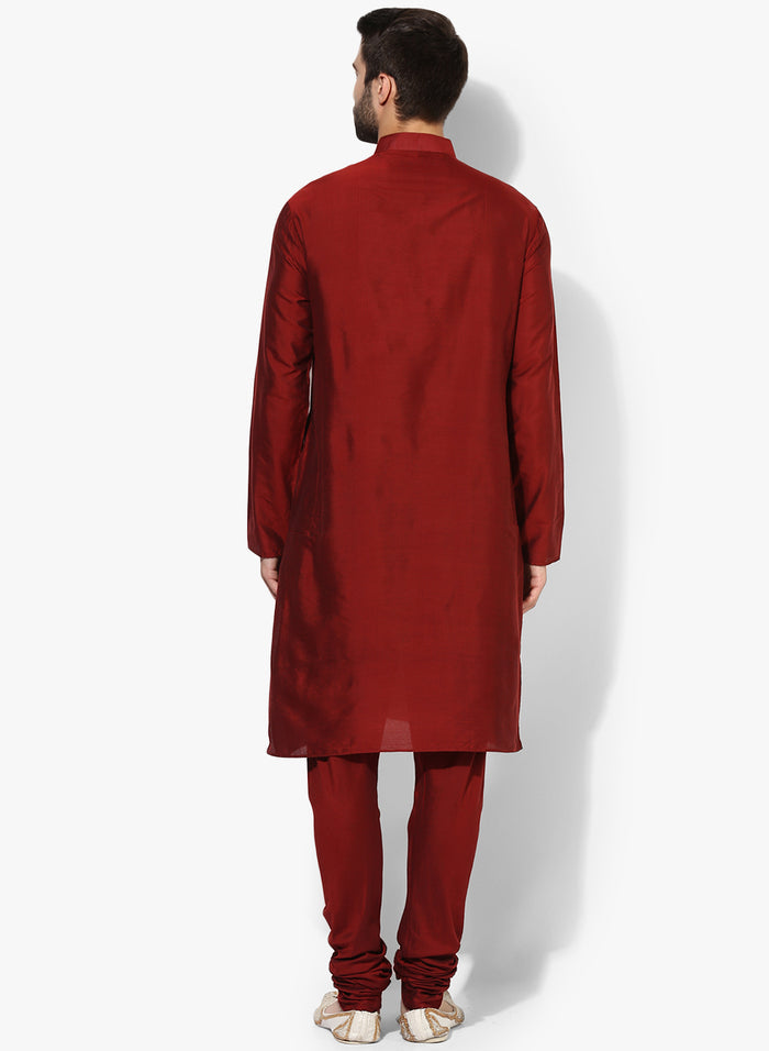 Maroon Cotton Blend Kurta Churidar Set