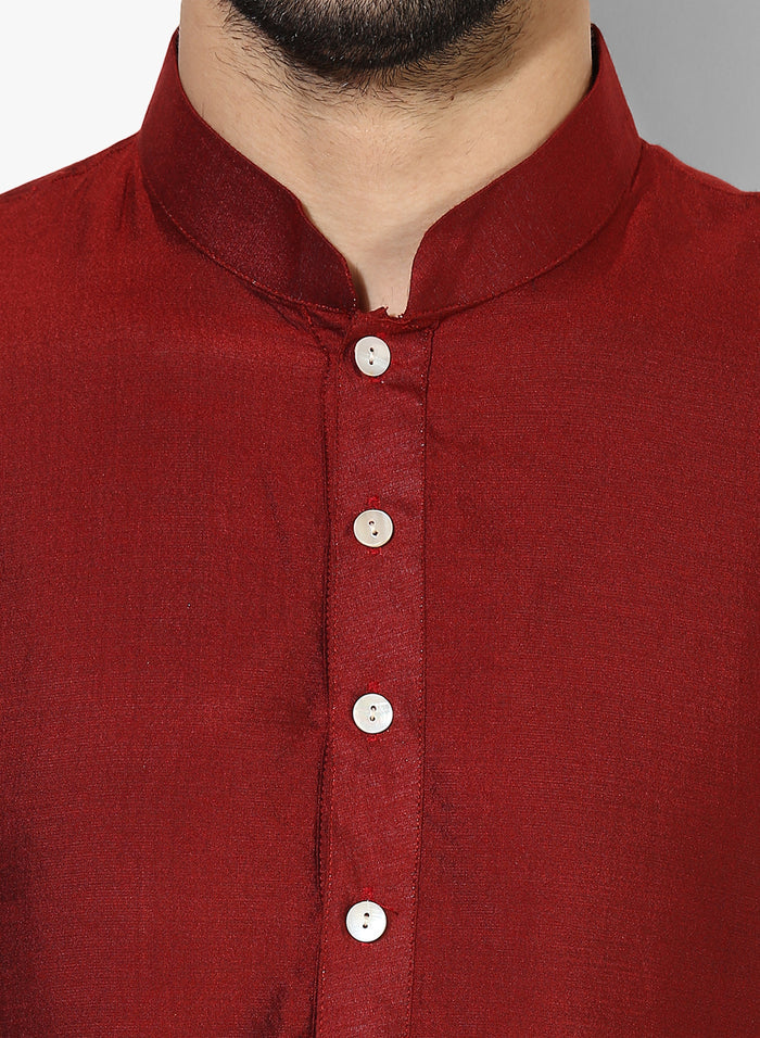 Maroon Cotton Blend Kurta Churidar Set