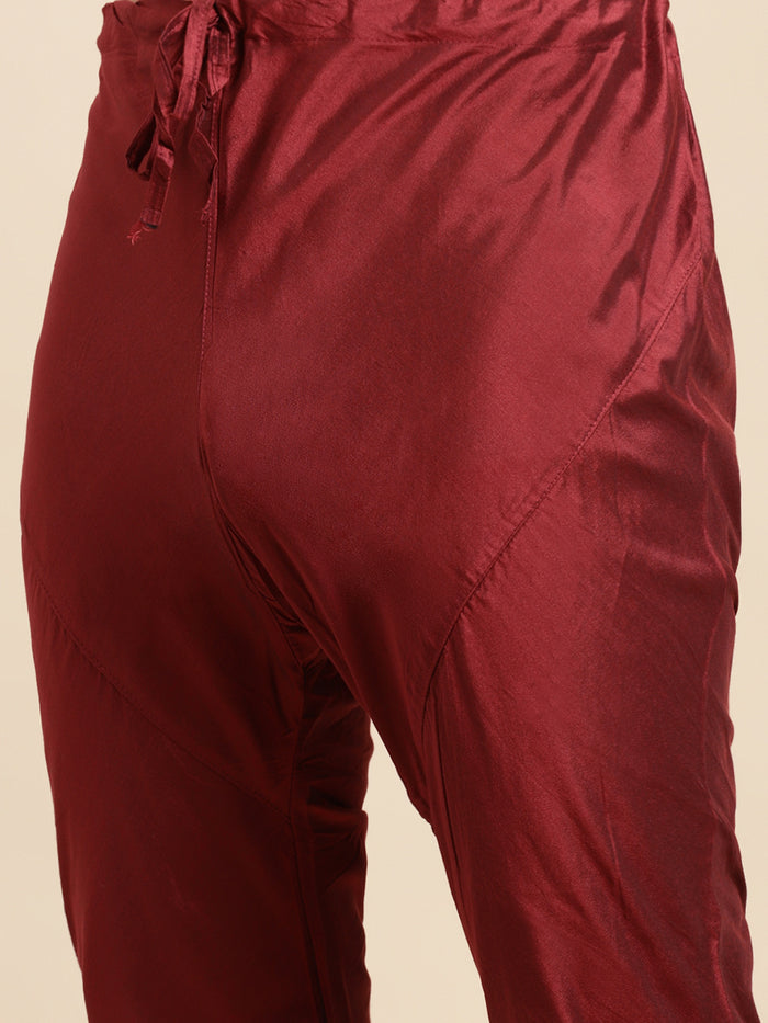 Maroon Cotton Blend Kurta Churidar Set