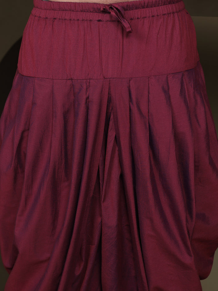 Maroon Silk Blend Embroidered Jacket Set with Dhoti