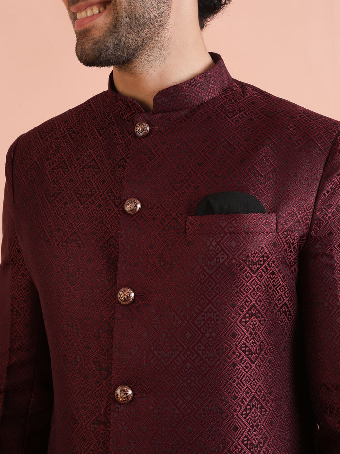 Maroon Textured Sherwani Trouser Set