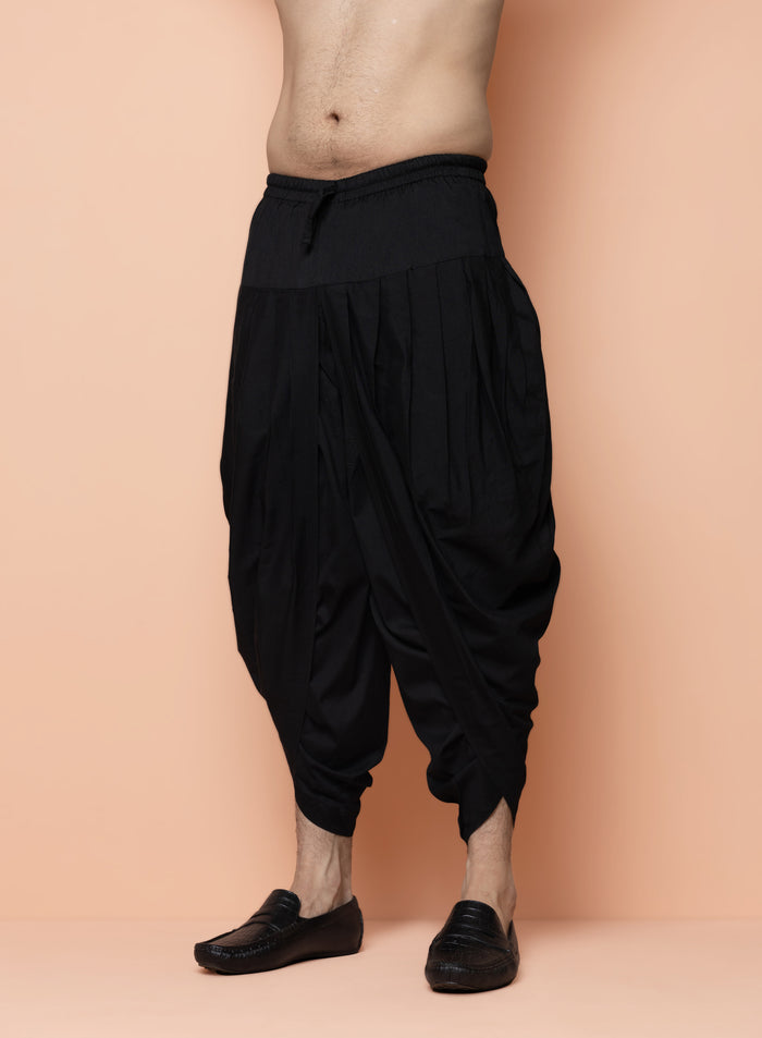 Men Black Embroidered Indowestern Dhoti Set