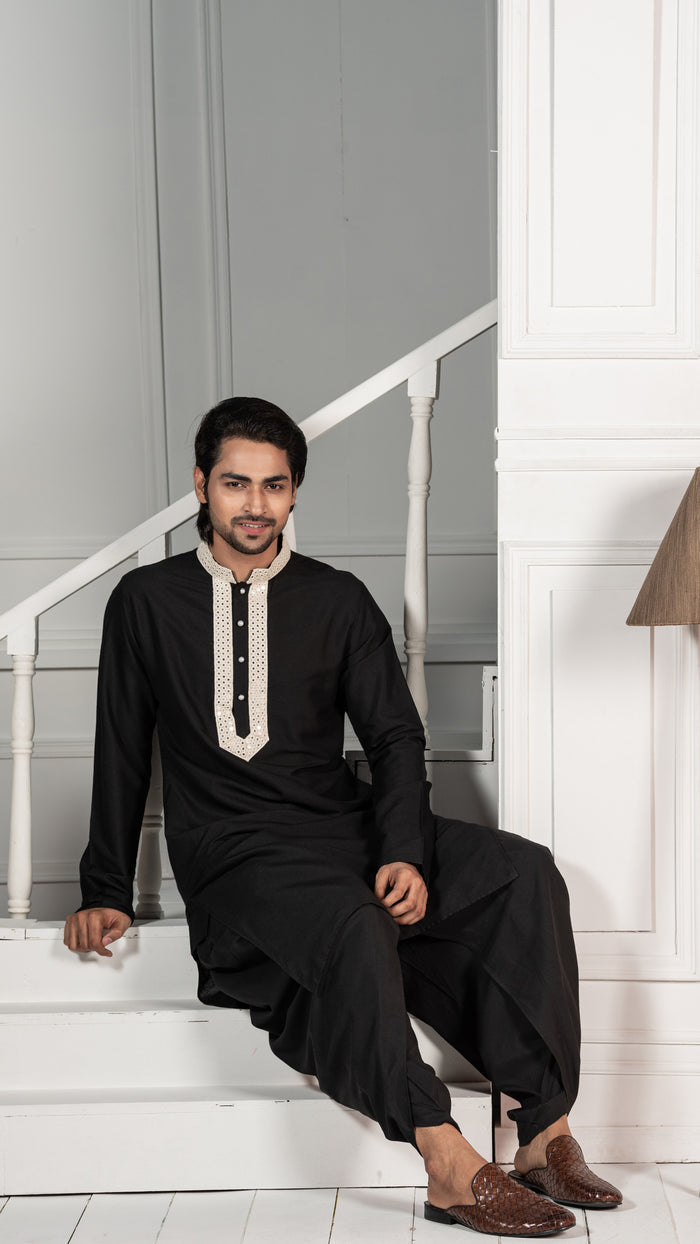 Men Black Kurta