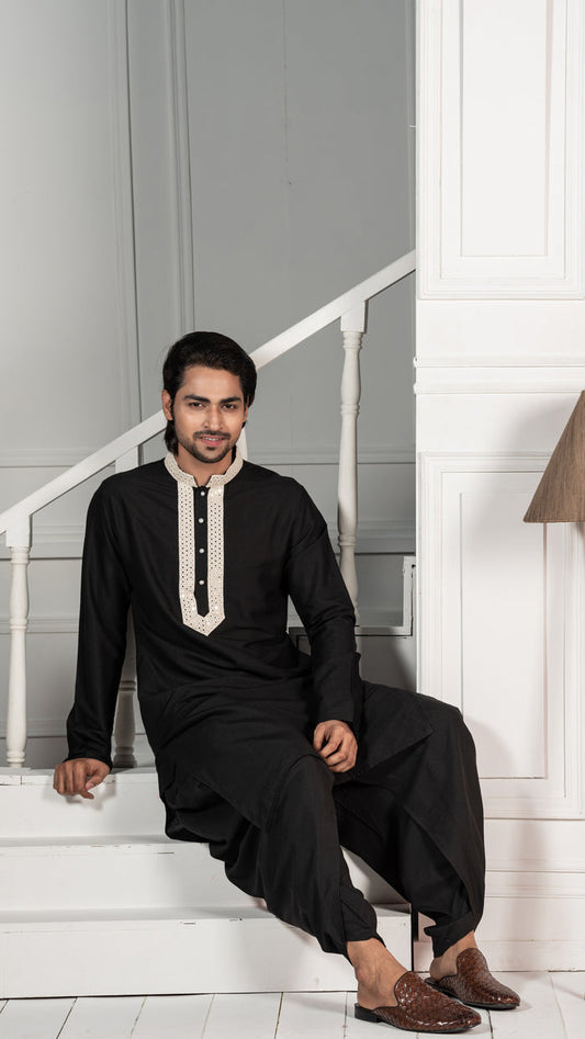 Men Black Kurta
