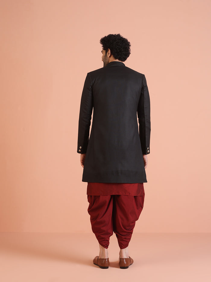 Men Black Solid Kurta Indowestern Dhoti Set