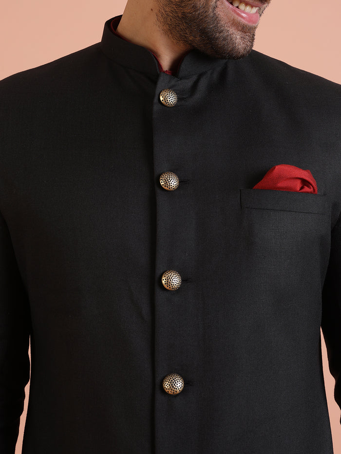 Men Black Solid Kurta Indowestern Dhoti Set