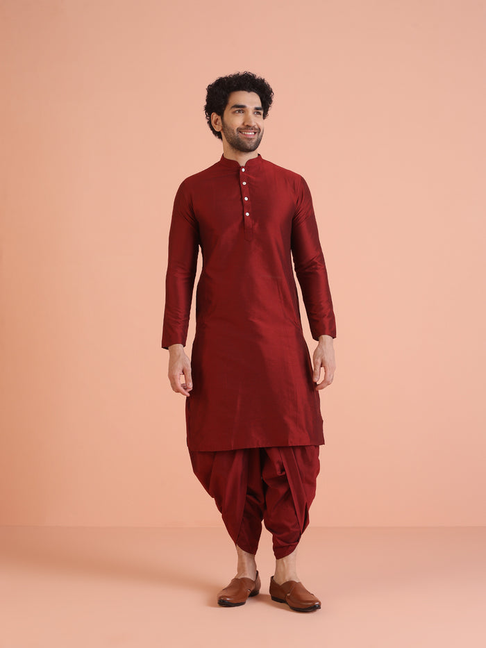 Men Black Solid Kurta Indowestern Dhoti Set