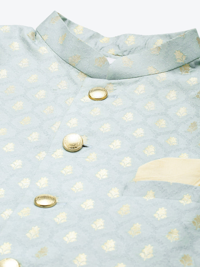 Men Blue Textured Indowestern Churidar Set