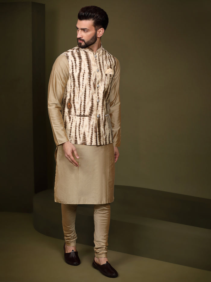 Men Cream Kurta Jacket Set