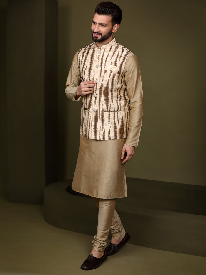 Men Cream Kurta Jacket Set