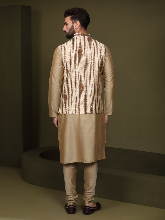 Men Cream Kurta Jacket Set